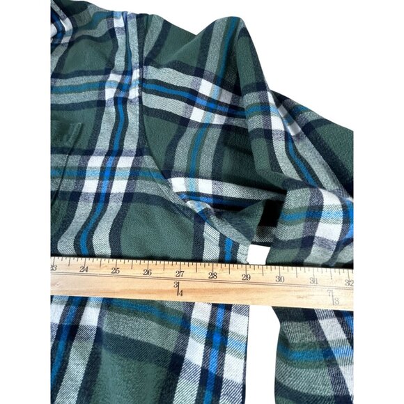 Lands End Flannel Shirt Green White Blue Plaid Men's 3XL/T Long Sleeve Buttons - Picture 7 of 10